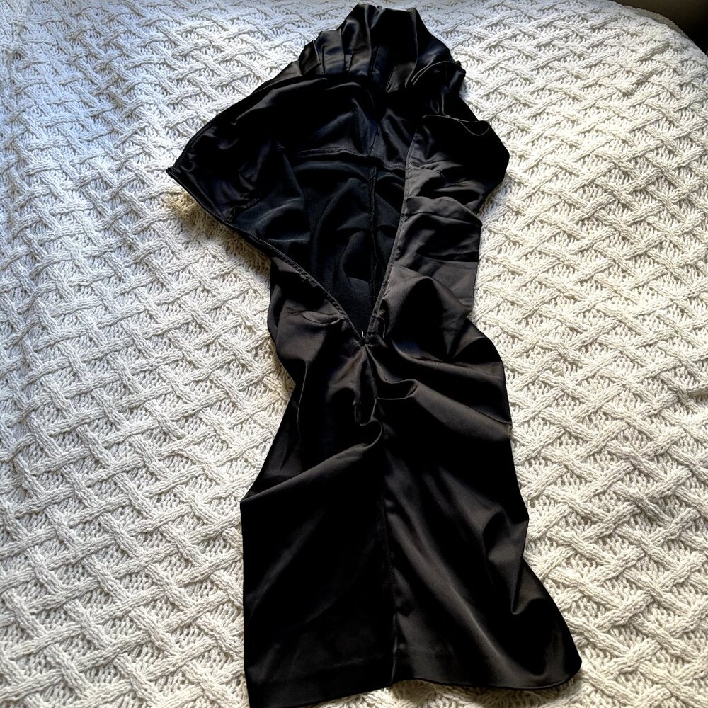 Cache Black Satin One-shoulder Bodycon Size 2 Women's Stretchy Party Dress‎ - Picture 10 of 15